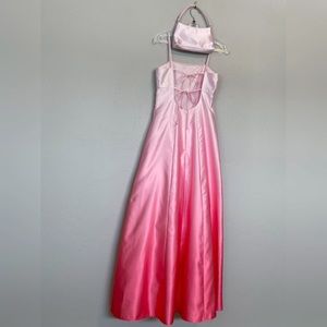 Amanda Laura | Pink Ombré A-Line Prom Dress Princess Seams Tie Back w/Purse Y2K